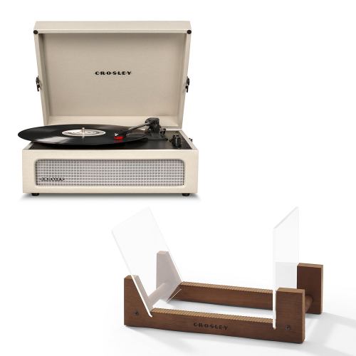 v398 cr8017bss du4 202504111230 00.jpg Crosley turntable with record and wood record holder.