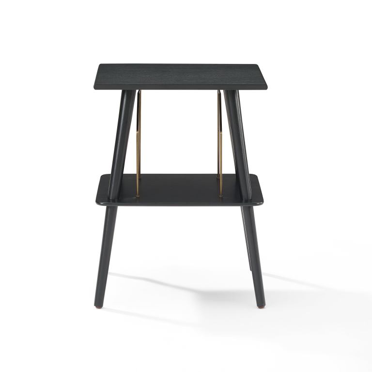 crosley voyager bluetooth portable turntable + entertainment stand bundle black Modern black side table with two shelves.