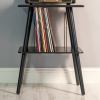 crosley voyager bluetooth portable turntable + entertainment stand bundle black Black shelf with vinyl records collection.