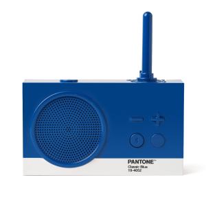 Classic blue retro radio with antenna.