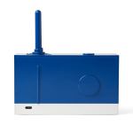 Blue rectangle object with circular details.