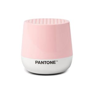 Pink Pantone wireless speaker on white background.