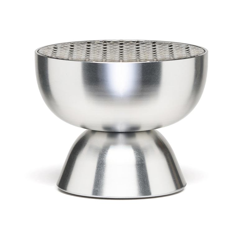 Stainless steel modern hourglass-shaped incense holder.