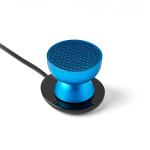 lexon tamo infinitely pairable bluetooth speaker blue Blue wired mini speaker on black base.