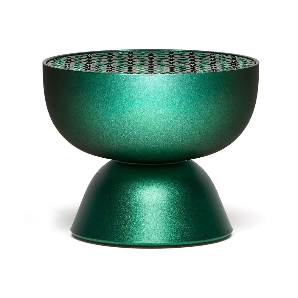 Green metallic incense burner with perforated design