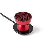 lexon tamo infinitely pairable bluetooth speaker red Red desktop microphone on black base.