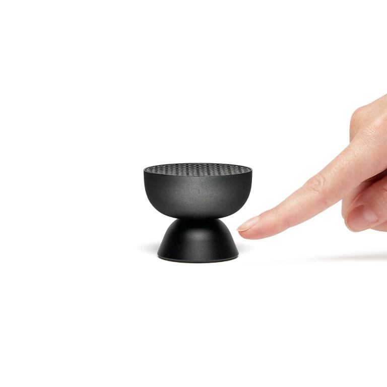 lexon tamo infinitely pairable bluetooth speaker black Finger pointing at small black speaker
