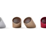 Colourful honeycomb-patterned speaker enclosures.