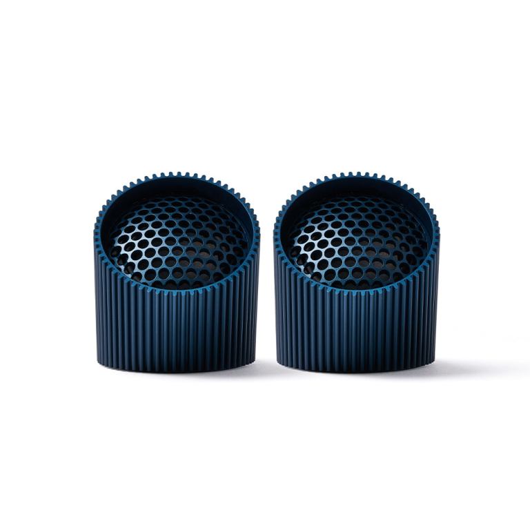 lexon ray set of magnetic bluetooth speakers blue Pair of blue cylindrical speaker covers