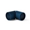 Two blue cylindrical air filters on white background.