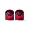 lexon ray set of magnetic bluetooth speakers red Two red mesh cylindrical caps.