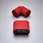 Red modern digital clock with ventilation tubes