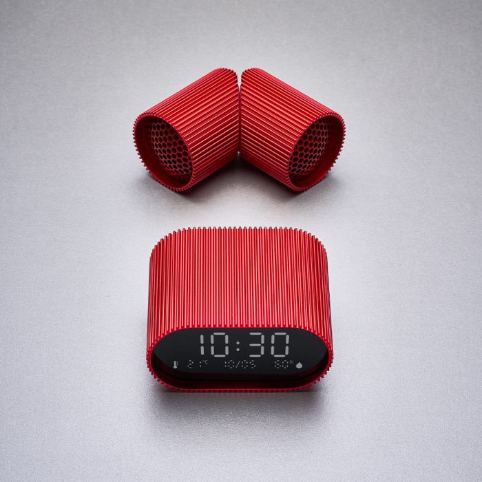 lexon ray set of magnetic bluetooth speakers red Red modern digital clock with ventilation tubes
