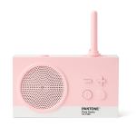 lexon gift set pantone includes mino+ mini speaker, flip classic clock, mina m lamp, thykho 3 speaker rose pink Pink retro radio with antenna and controls