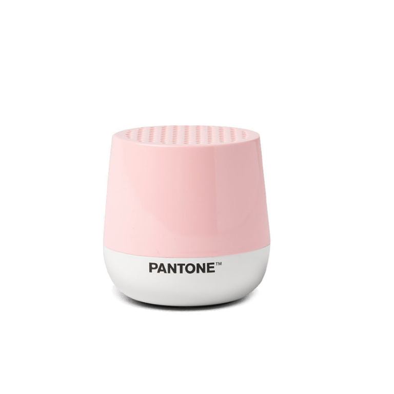 lexon gift set pantone includes mino+ mini speaker, flip classic clock, mina m lamp, thykho 3 speaker rose pink Pink Pantone wireless speaker, modern design.