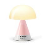 lexon gift set pantone includes mino+ mini speaker, flip classic clock, mina m lamp, thykho 3 speaker rose pink Pantone Rose Quartz lamp with conical base.