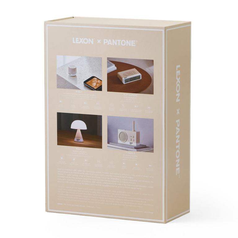 Lexon Pantone product packaging with images and text.