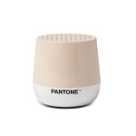 Beige Pantone wireless speaker on white background.