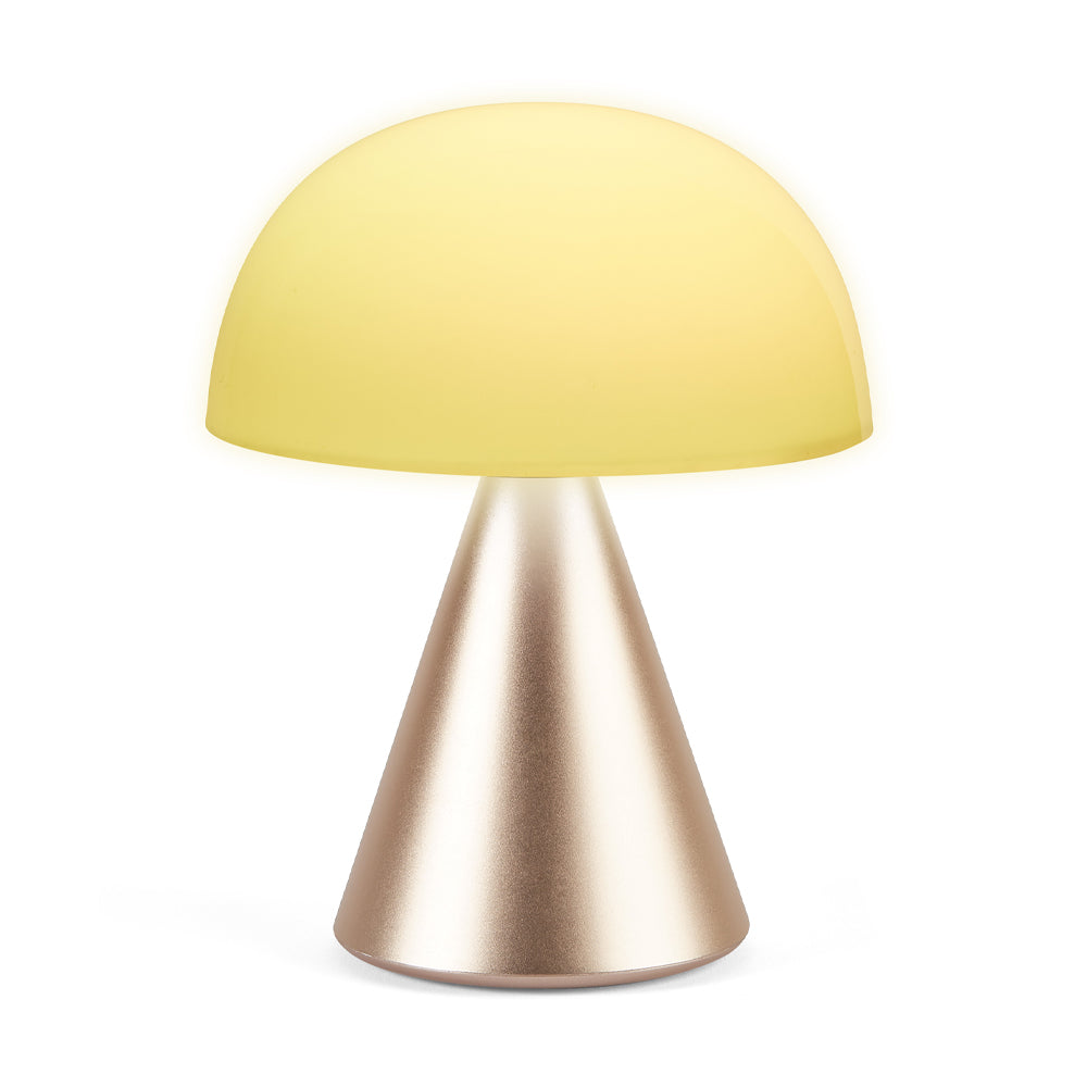 Yellow mushroom-shaped table lamp with metallic base