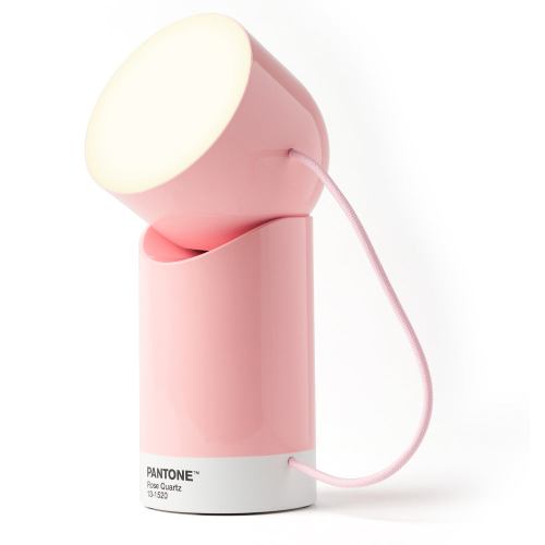 v398 ld lh88pt lp 202506190532 00.jpg Pink desk lamp with unique shape and Pantone label.