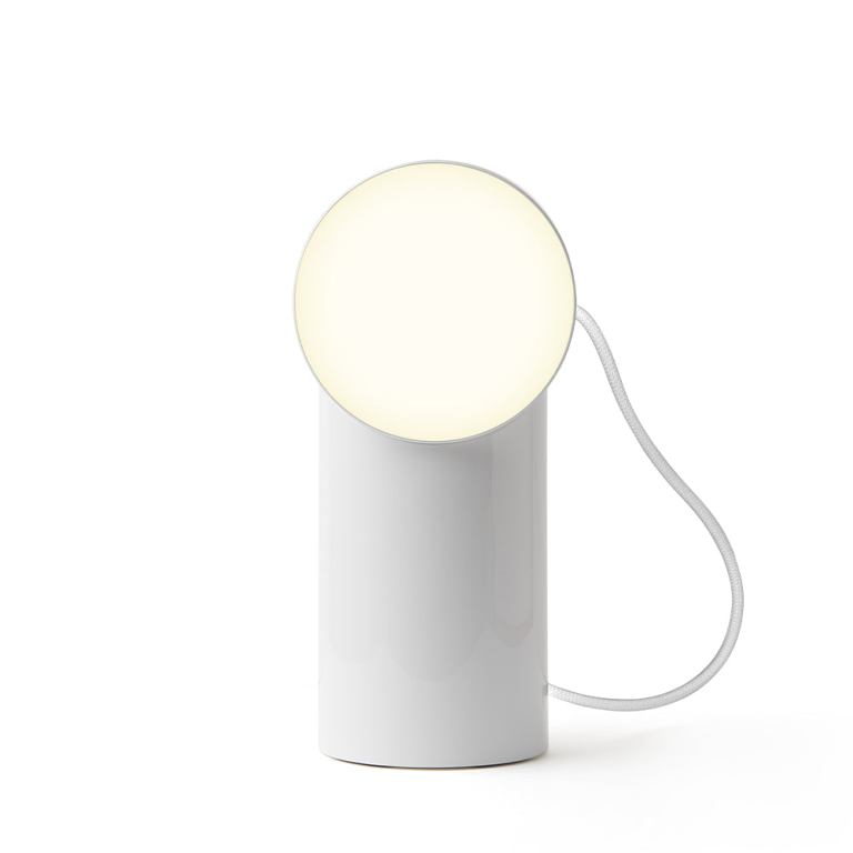 lexon orbe portable led lamp with moving head white Modern cylindrical table lamp with round light