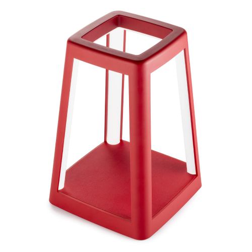 Red square open-frame metal stool