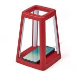 Red phone charger stand with smartphone