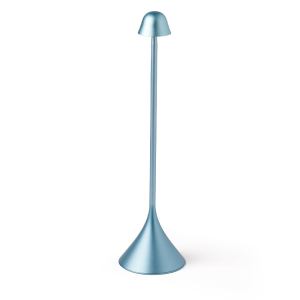 Blue modern table lamp with conical base.