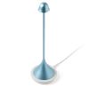 lexon steli bell infinitely pairable table lamp blue Blue cone-shaped lamp with USB charging base.