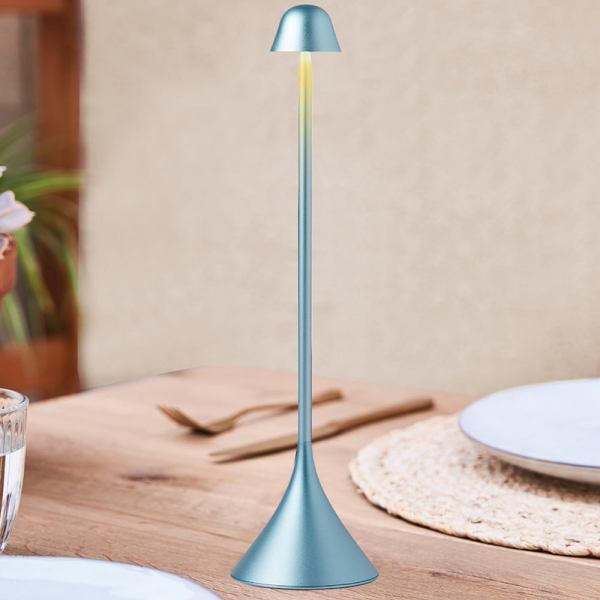 Modern blue table lamp on dining table