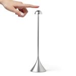 Touch-activated silver lamp with modern design.