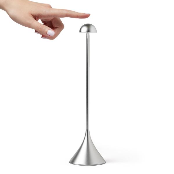 lexon steli dome infinitely pairable table lamp alu polish Touch-activated silver lamp with modern design.