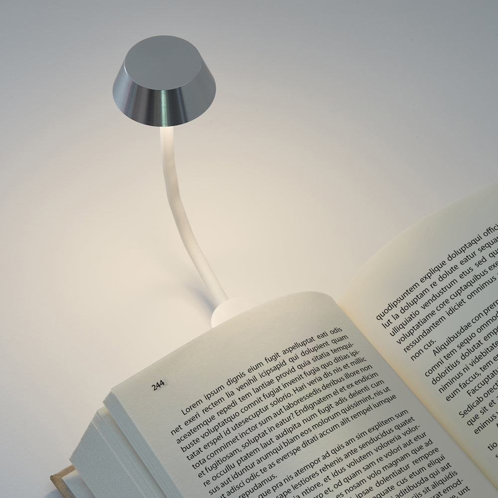 Flexible reading lamp above open book
