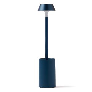 Modern blue floor lamp with cylindrical base.