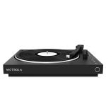 Sleek black turntable with modern features.