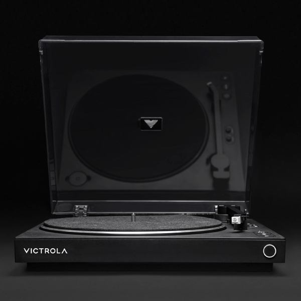 victrola automatic turntable black Black turntable with clear lid and logo