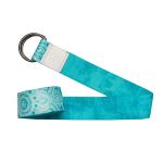 Turquoise yoga strap with mandala pattern.
