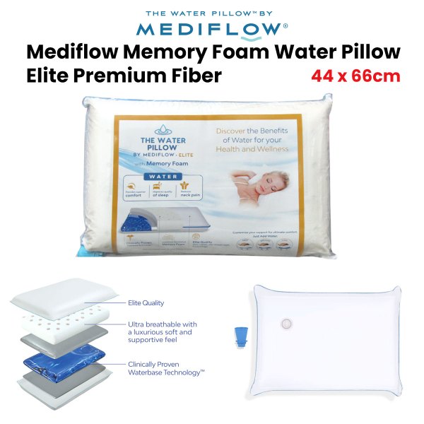 mediflow elite premium fiber memory foam water pillow 44 x 66 cm Mediflow memory foam water pillow 44x66cm.