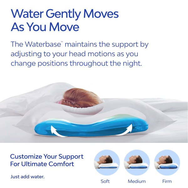 mediflow elite premium fiber memory foam water pillow 44 x 66 cm Waterbase pillow adjusts to head movements for comfort.