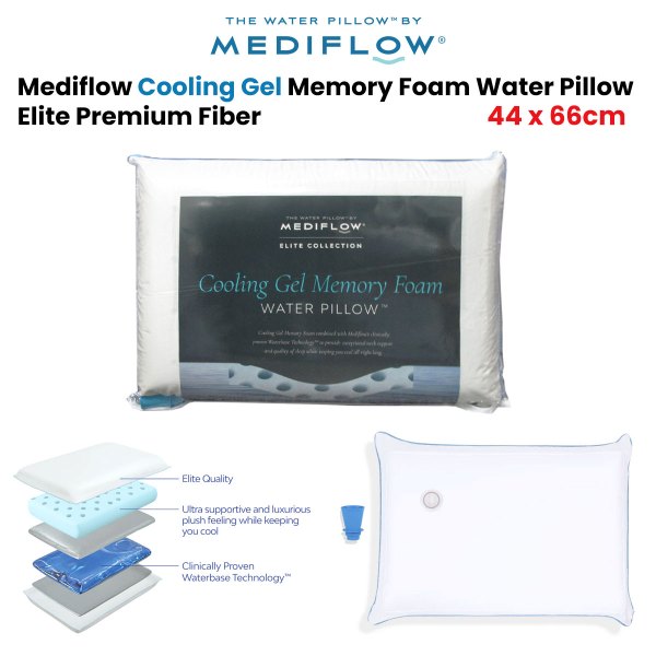mediflow elite premium fiber cooling gel memory foam water pillow 44 x 66 cm Mediflow cooling gel memory foam water pillow.
