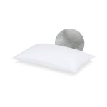 White pillow with silver circular decoration