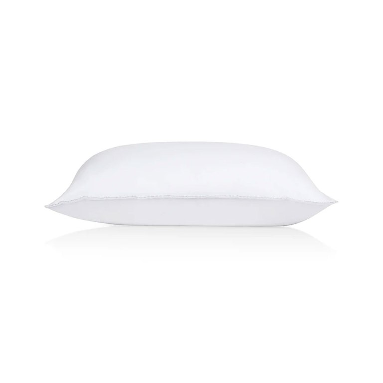 White pillow side view on white background.