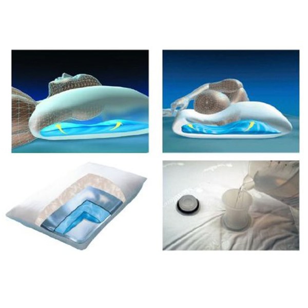 mediflow twin pack adjustable waterbase pillows Water pillow providing ergonomic head support illustration.