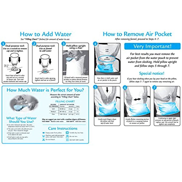 mediflow twin pack adjustable waterbase pillows Instructions for adding water to pillow.