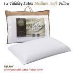 Medium soft Talalay latex pillow with cotton cover.