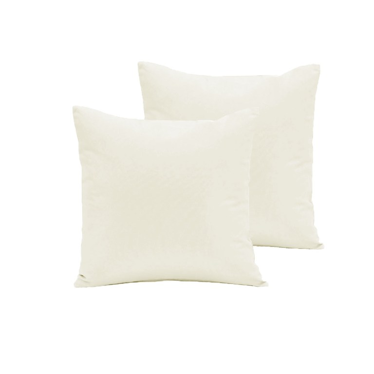Two white throw pillows on white background