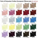 Colourful polyester cotton pillowcases, 65x65 cm, 26 shades.