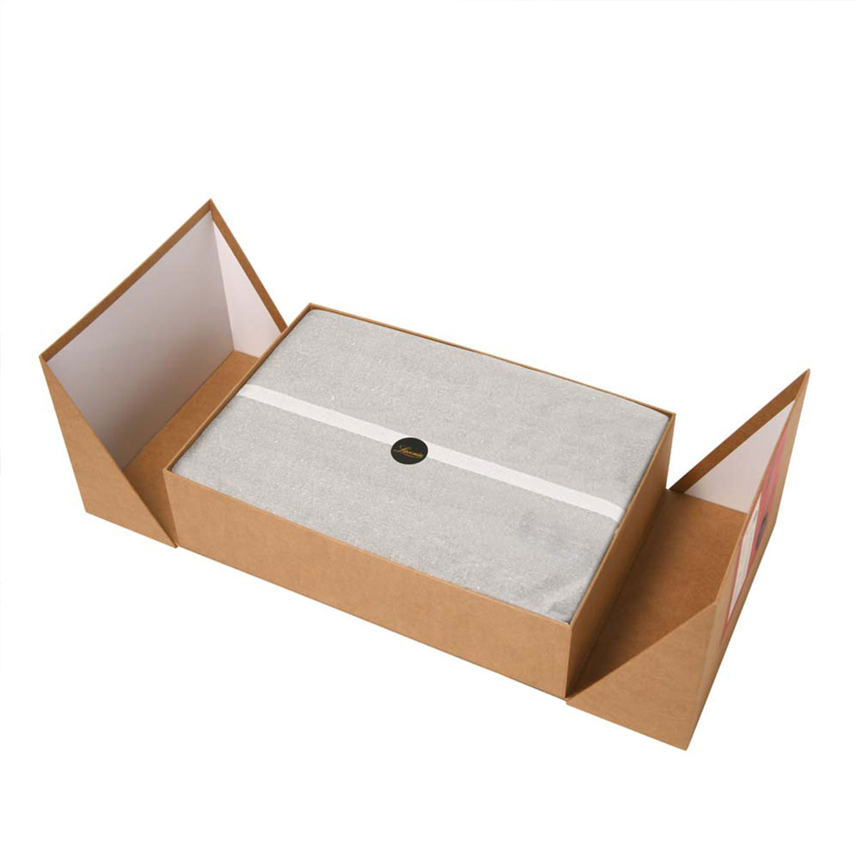 Open cardboard box with fabric inside