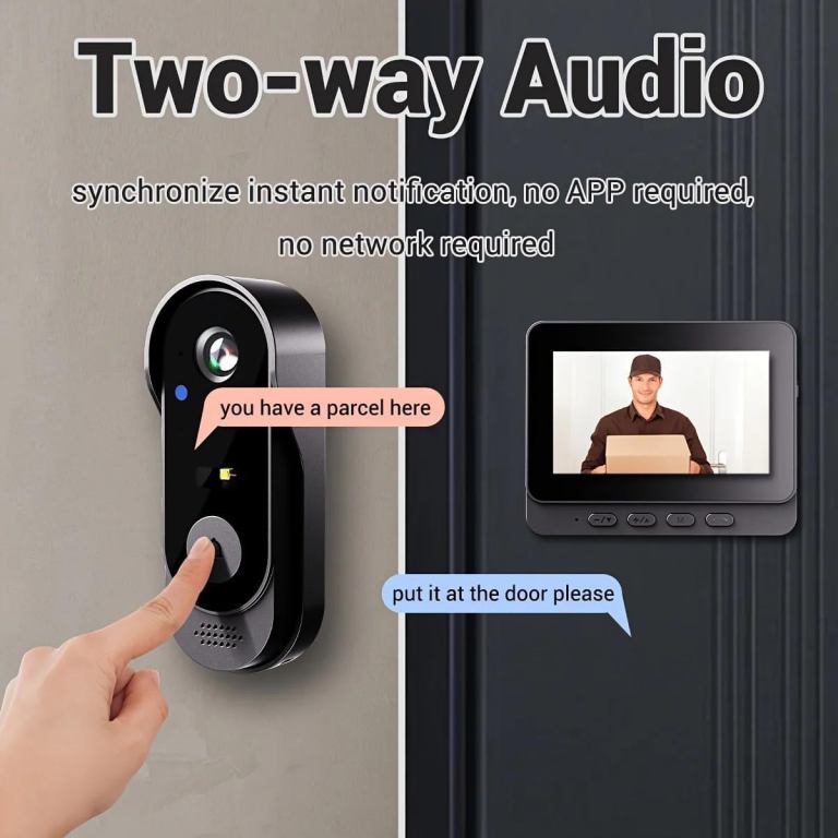 Two-way audio doorbell with instant notifications.