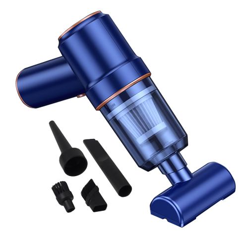 v462 ta 109 01 197285 00.jpg Blue handheld vacuum cleaner with multiple attachments.